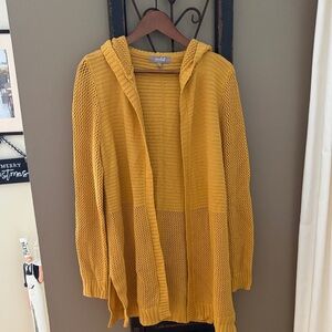 Elegant Mustard Open-Front Hooded Cardigan